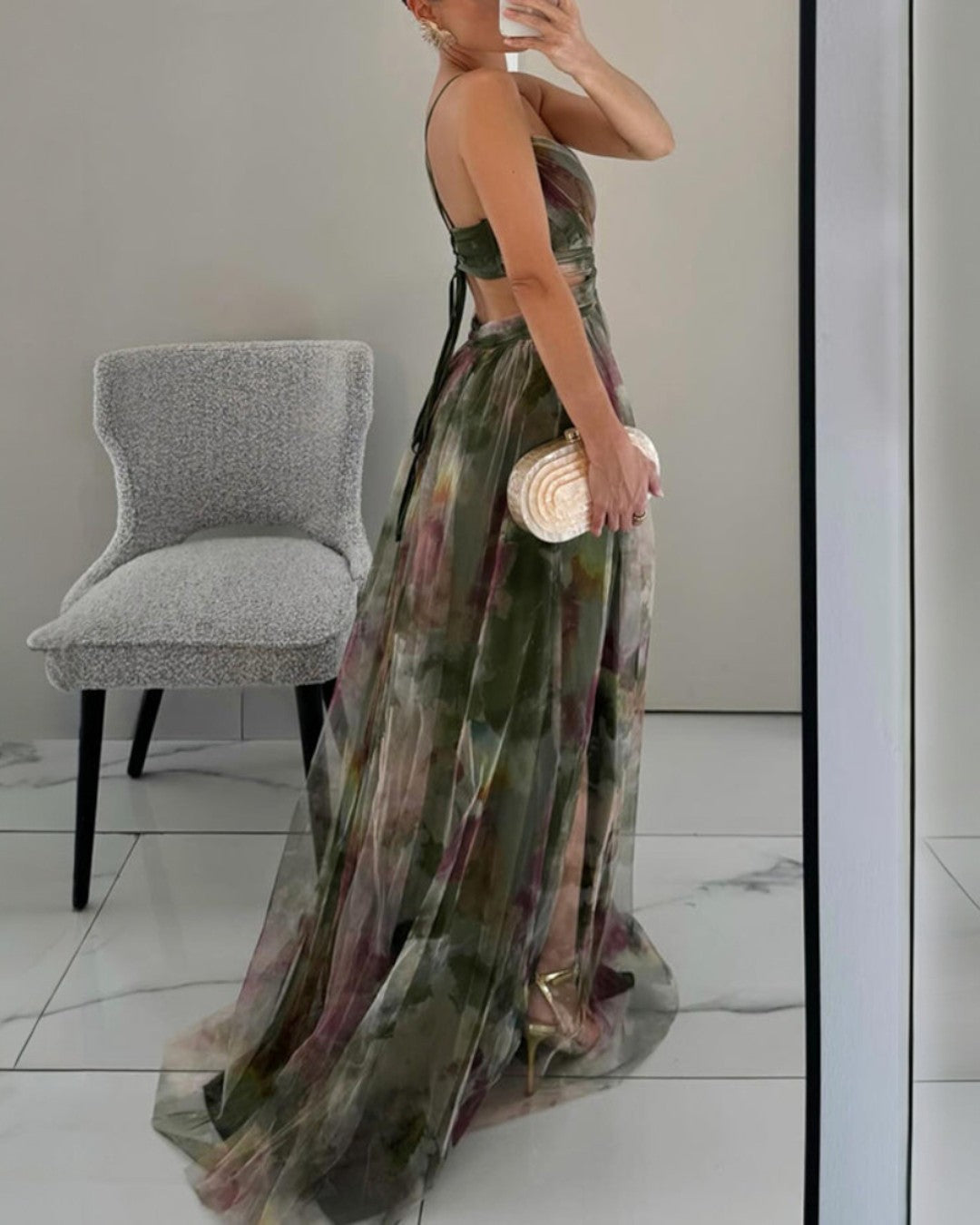 Marielle™ | Watercolor Floral Tulle Maxi Dress