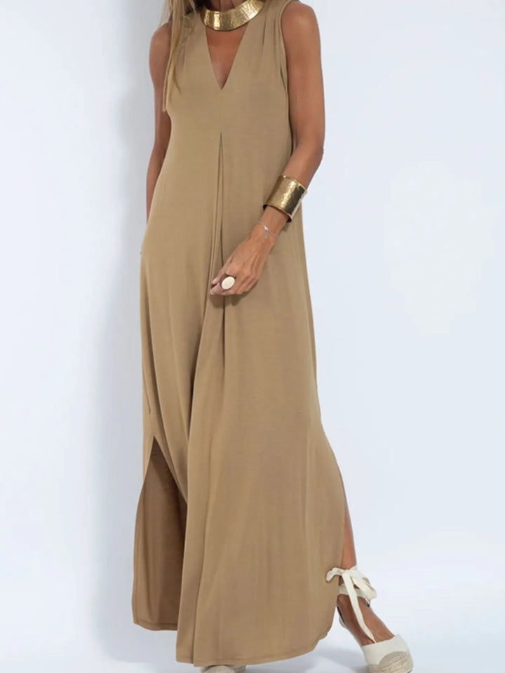 Full Size V-Neck Sleeveless Maxi Dress with Slit Plus Size