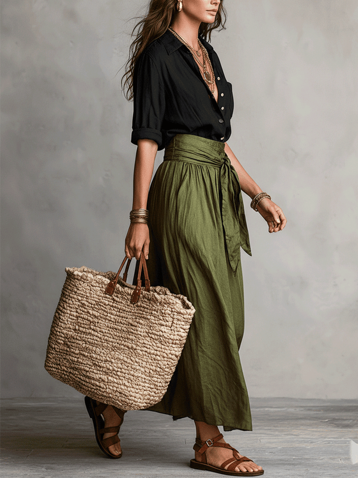 Soelie - Elegant Boho Blouse and Satin Skirt Set