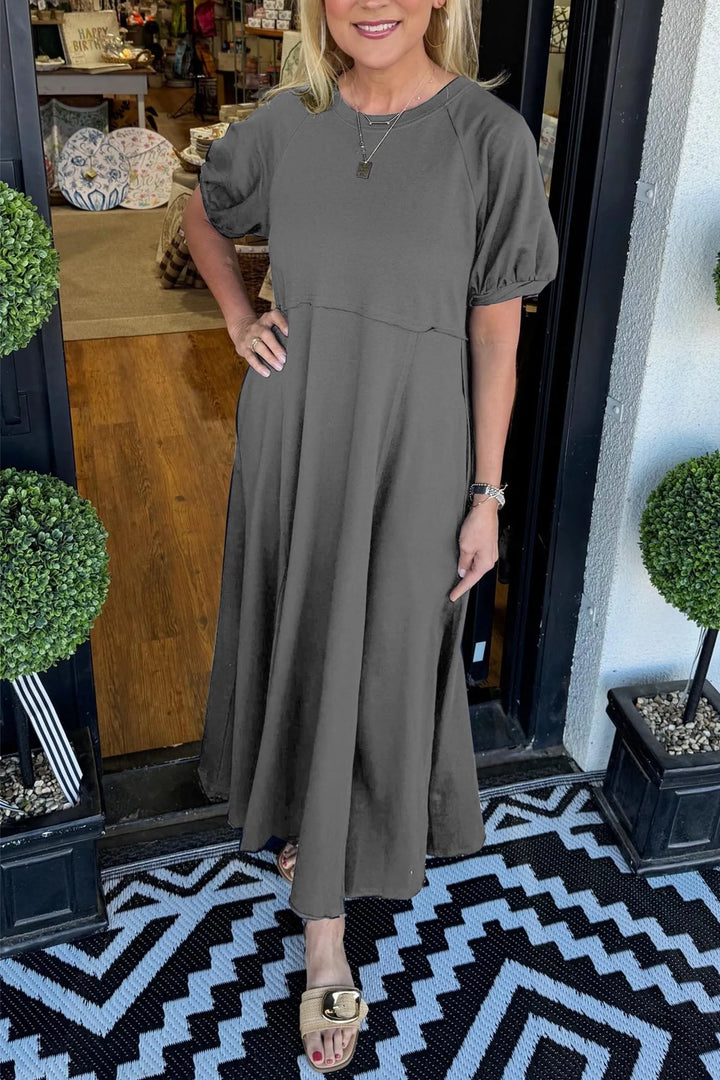 Claire | Chic Puff Sleeve Round Neck Maxi Dress