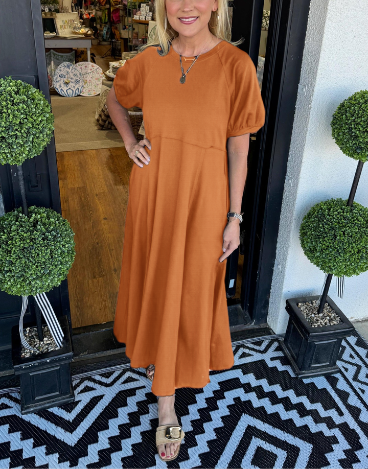 Claire | Chic Puff Sleeve Round Neck Maxi Dress