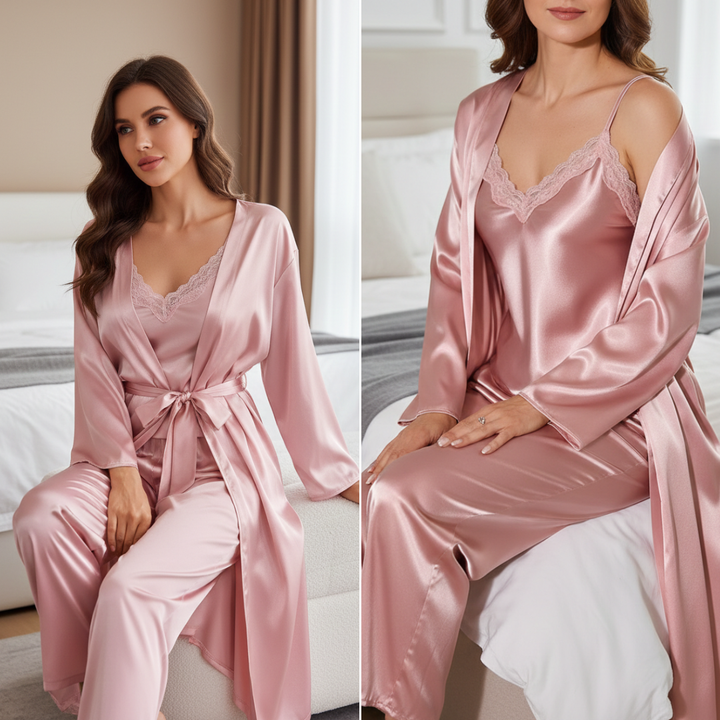 Isabella | 3-Piece Satin Robe Nightwear Set