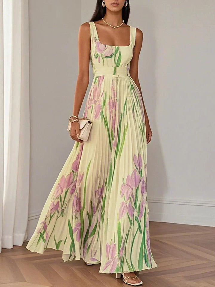Zelma™ | Pleated Chiffon Maxi Dress