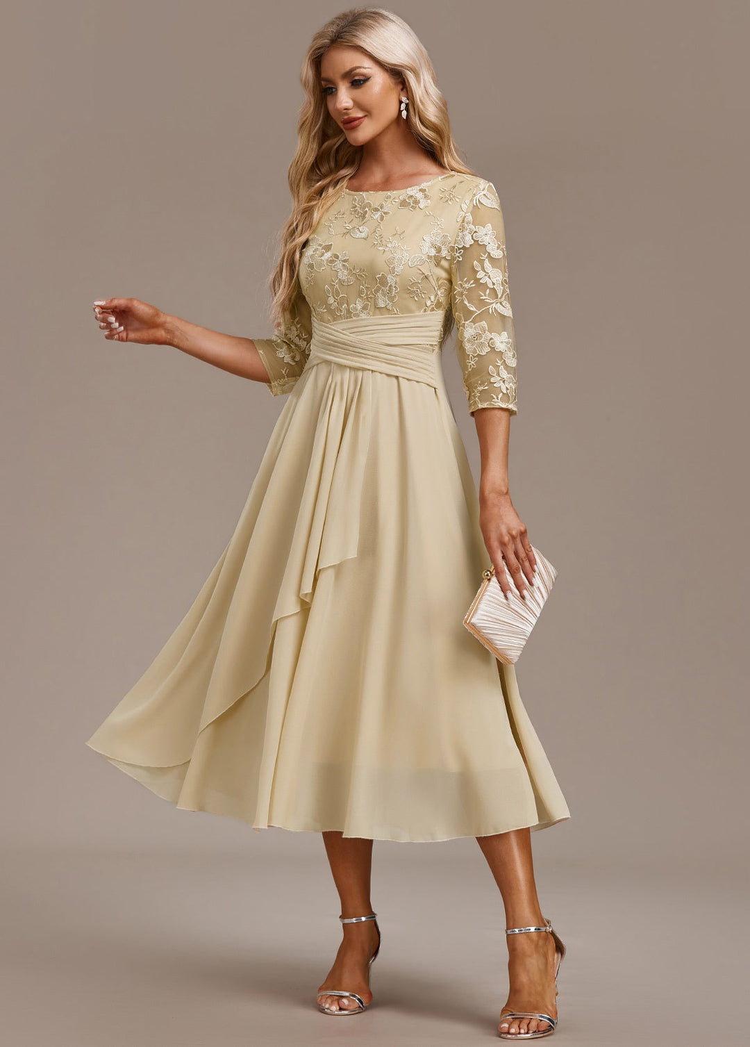 Elin™ | Champagne dress with delicate embroidery