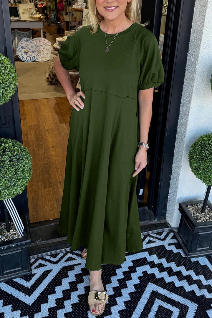 Claire | Chic Puff Sleeve Round Neck Maxi Dress