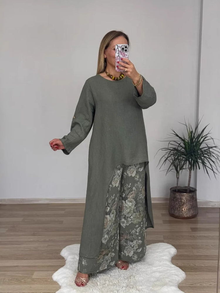 Chara™ | Relaxed Long-sleeved Top And Printed Pants Set