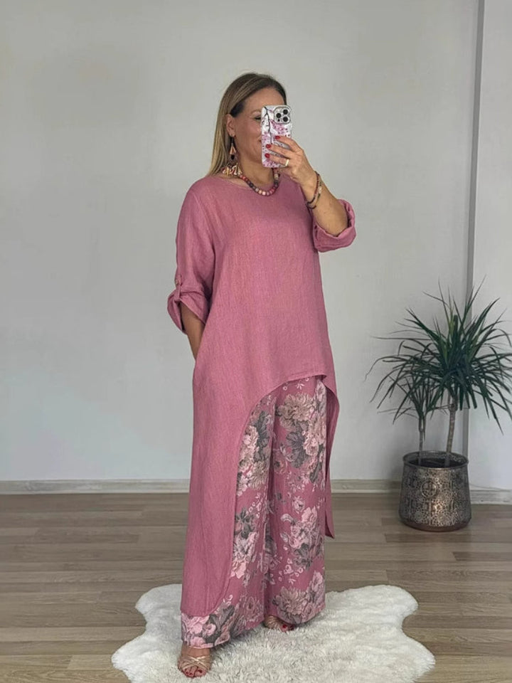 Chara™ | Relaxed Long-sleeved Top And Printed Pants Set