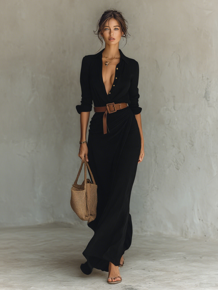 Rowena™ | Elegant Belted Maxi Dress