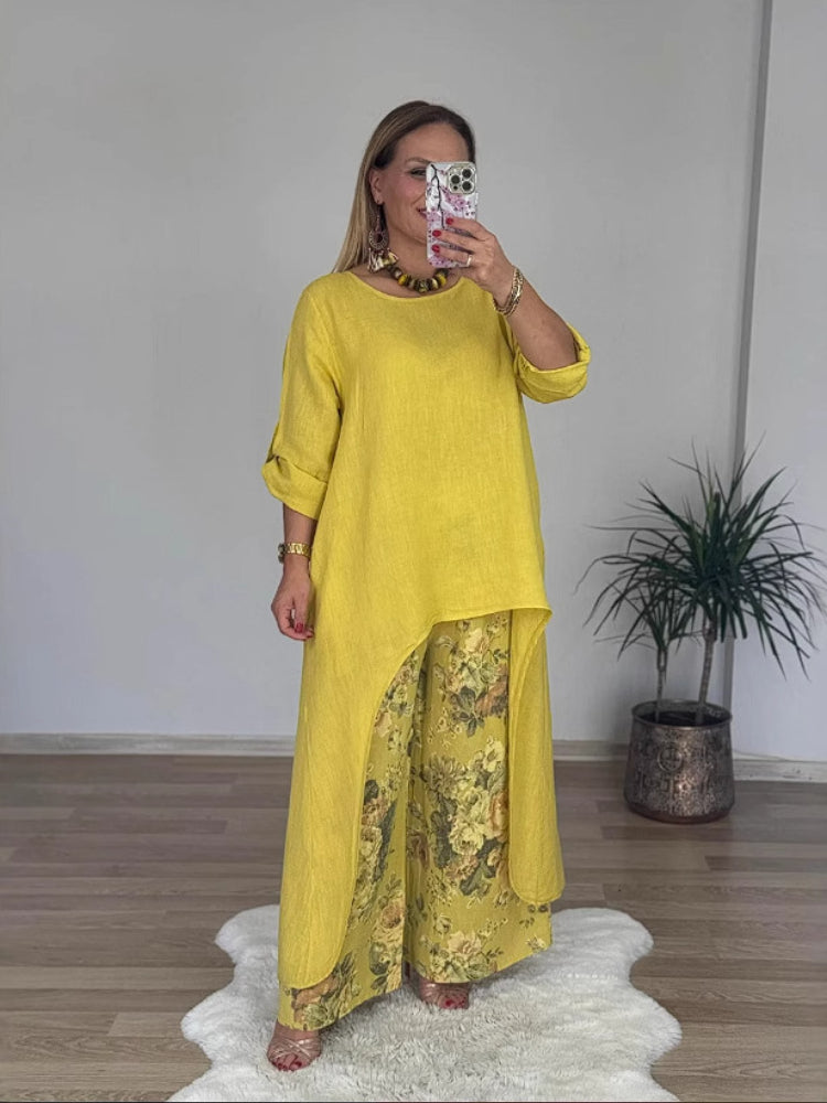 Chara™ | Relaxed Long-sleeved Top And Printed Pants Set