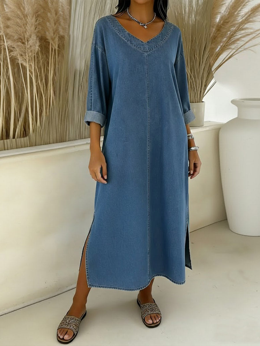 Sofia™ | Relaxed Denim-Style Maxi Dress