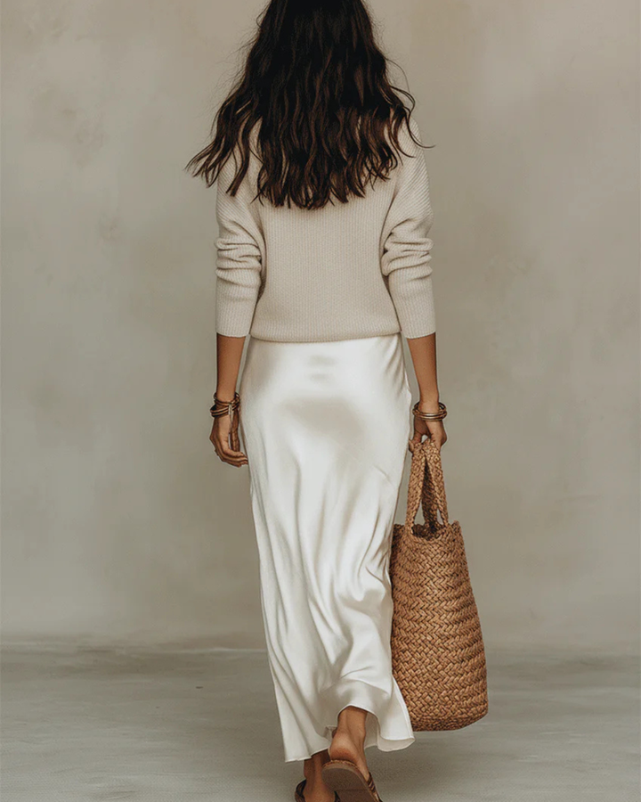 Sienna | Satin Midi Dress with Knit Sweater