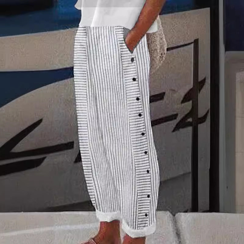 Char – STRIPED BUTTON-ACCENT PANTS