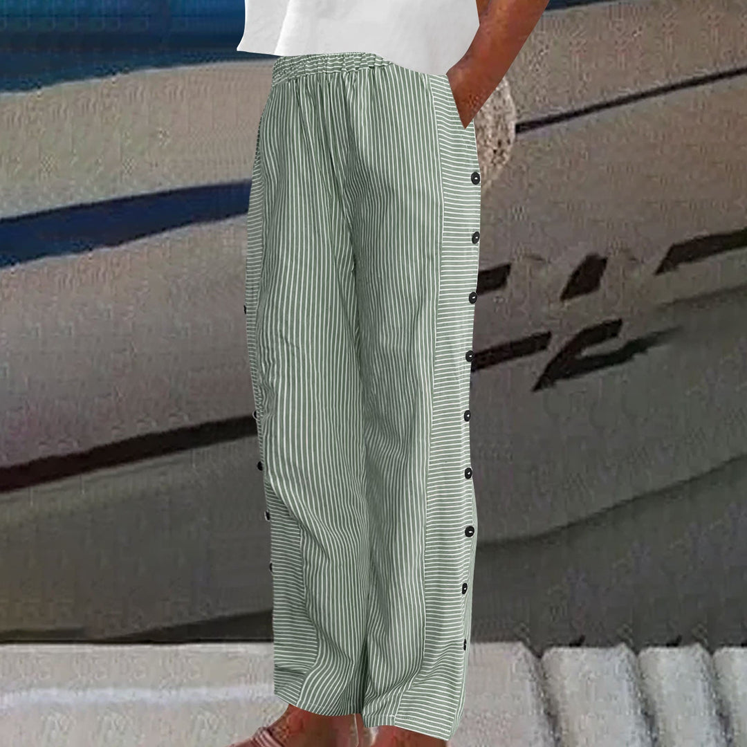 Clara – STRIPED BUTTON-ACCENT PANTS
