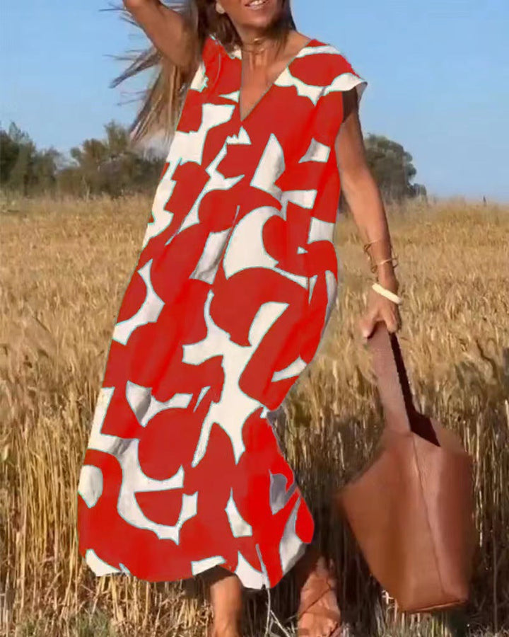 Elara | Printed V-Neck Maxi Dress