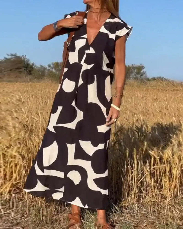 Elara | Printed V-Neck Maxi Dress
