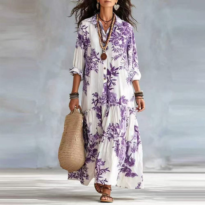 Dahlia™ | Bohemian Blue Floral Button-Down Tiered Maxi Dress
