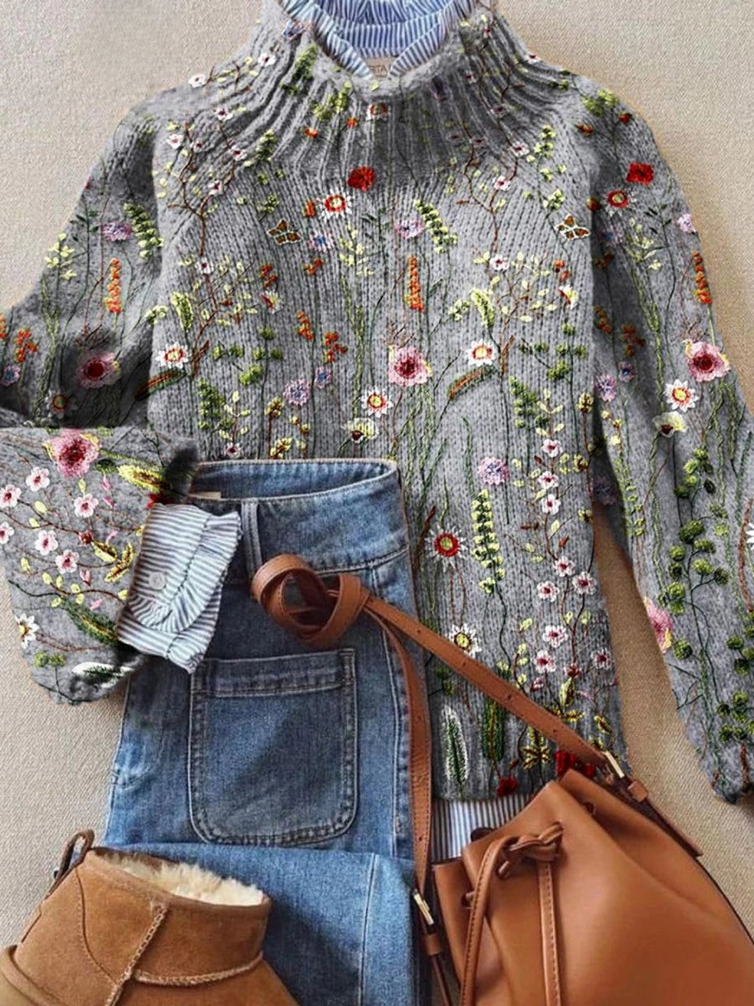 Maurine | Vintage floral print roll neck jumper