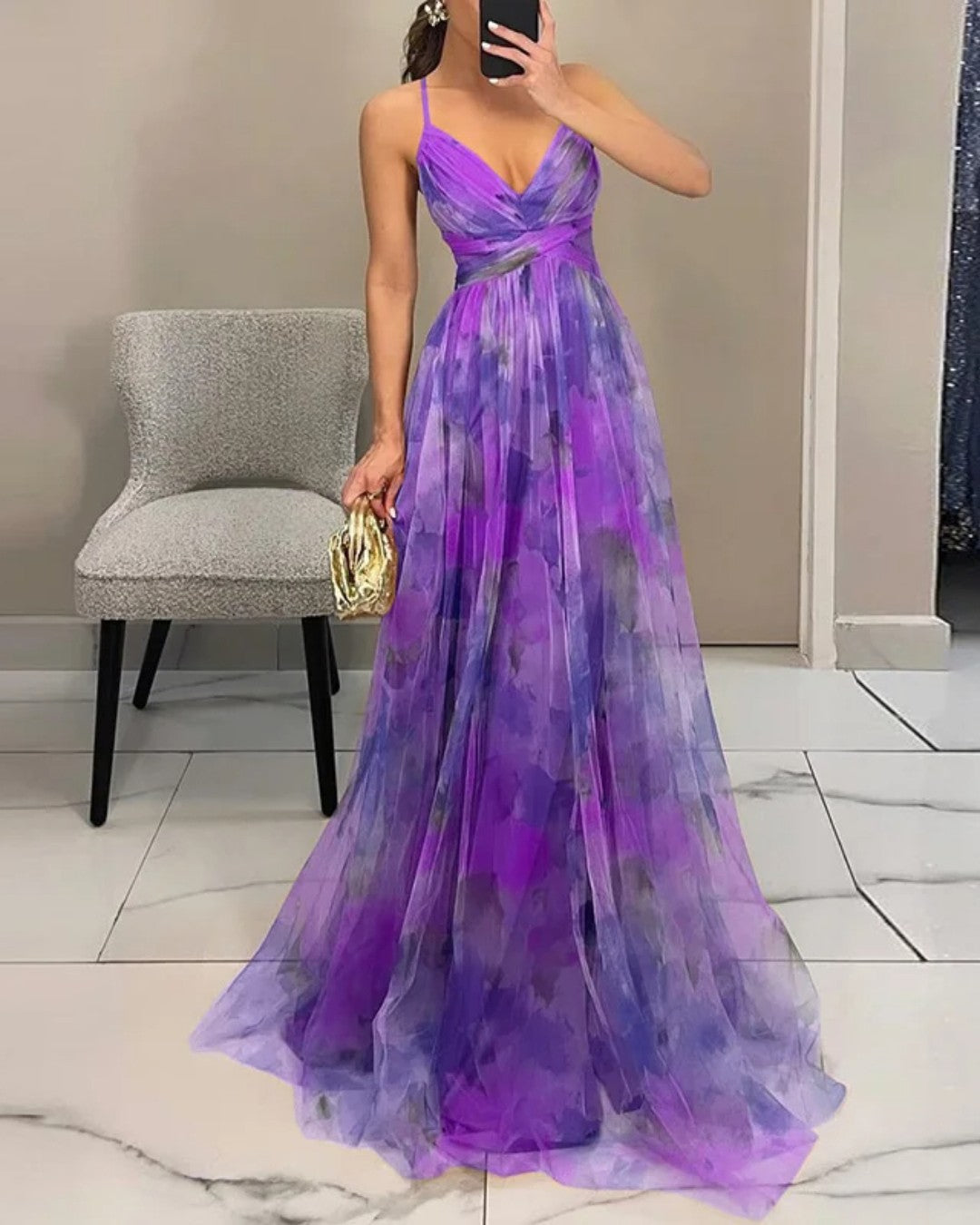 Marielle™ | Watercolor Floral Tulle Maxi Dress