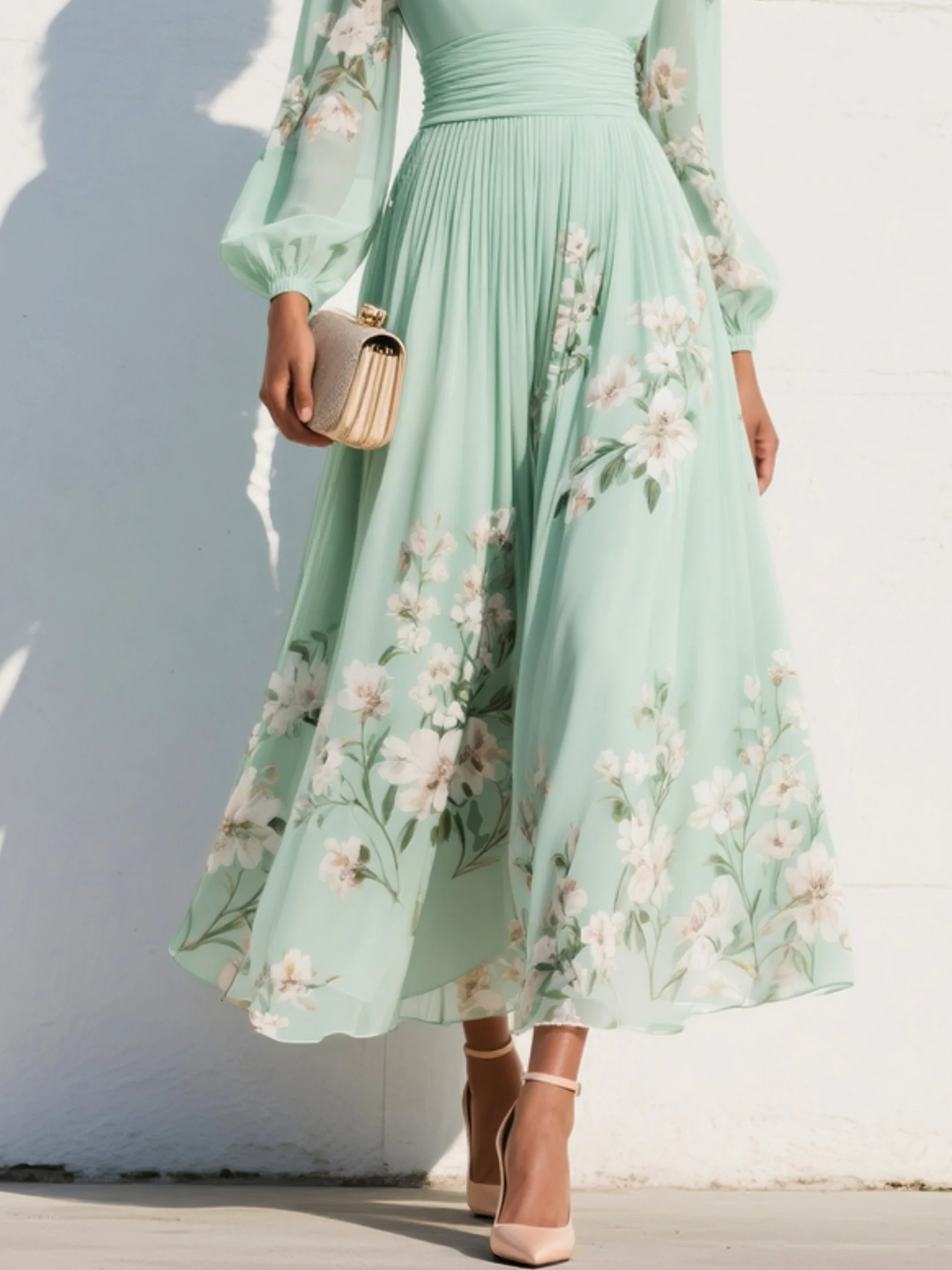LIVIA™ | Mint Green Chiffon Midi Dress