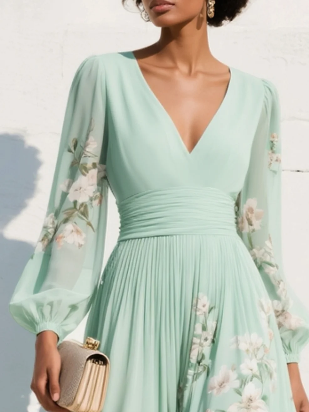 LIVIA™ | Mint Green Chiffon Midi Dress