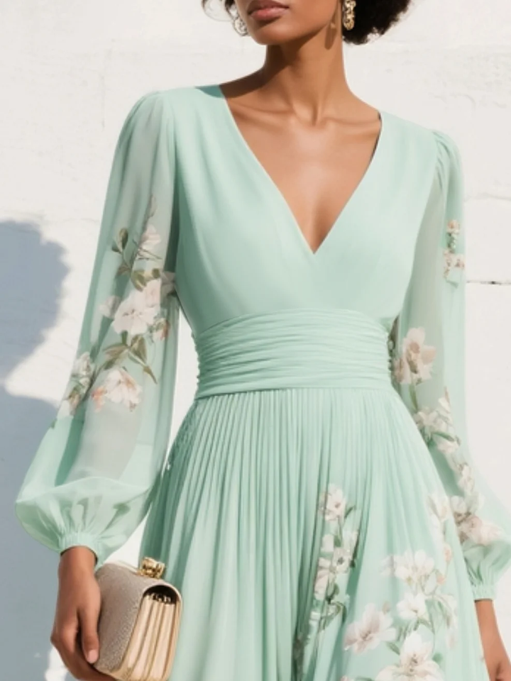 LIVIA™ | Mint Green Chiffon Midi Dress