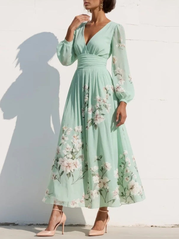 LIVIA™ | Mint Green Chiffon Midi Dress