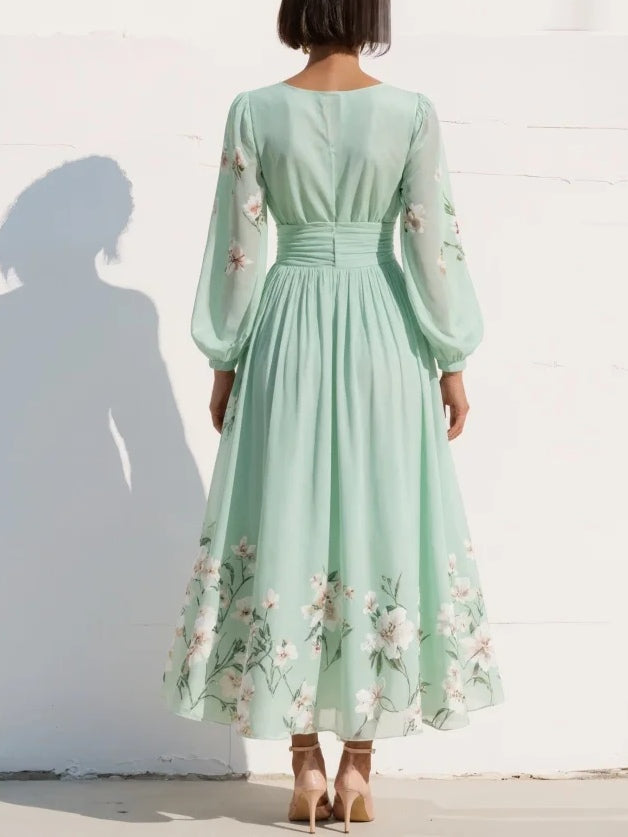 LIVIA™ | Mint Green Chiffon Midi Dress