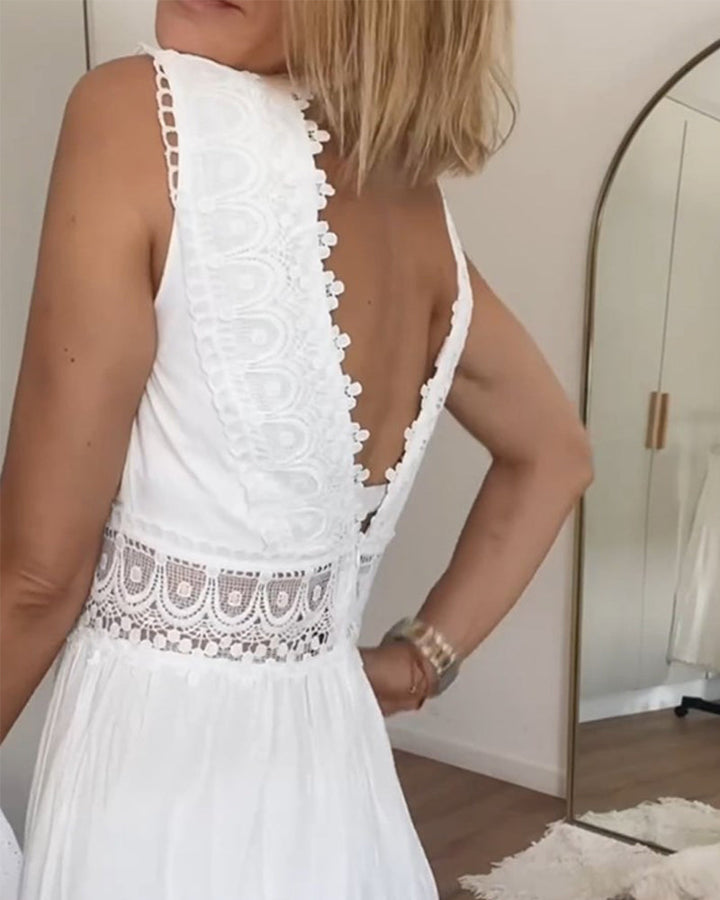 Aurelie™ | Elegant Lace V-Neck Midi Dress