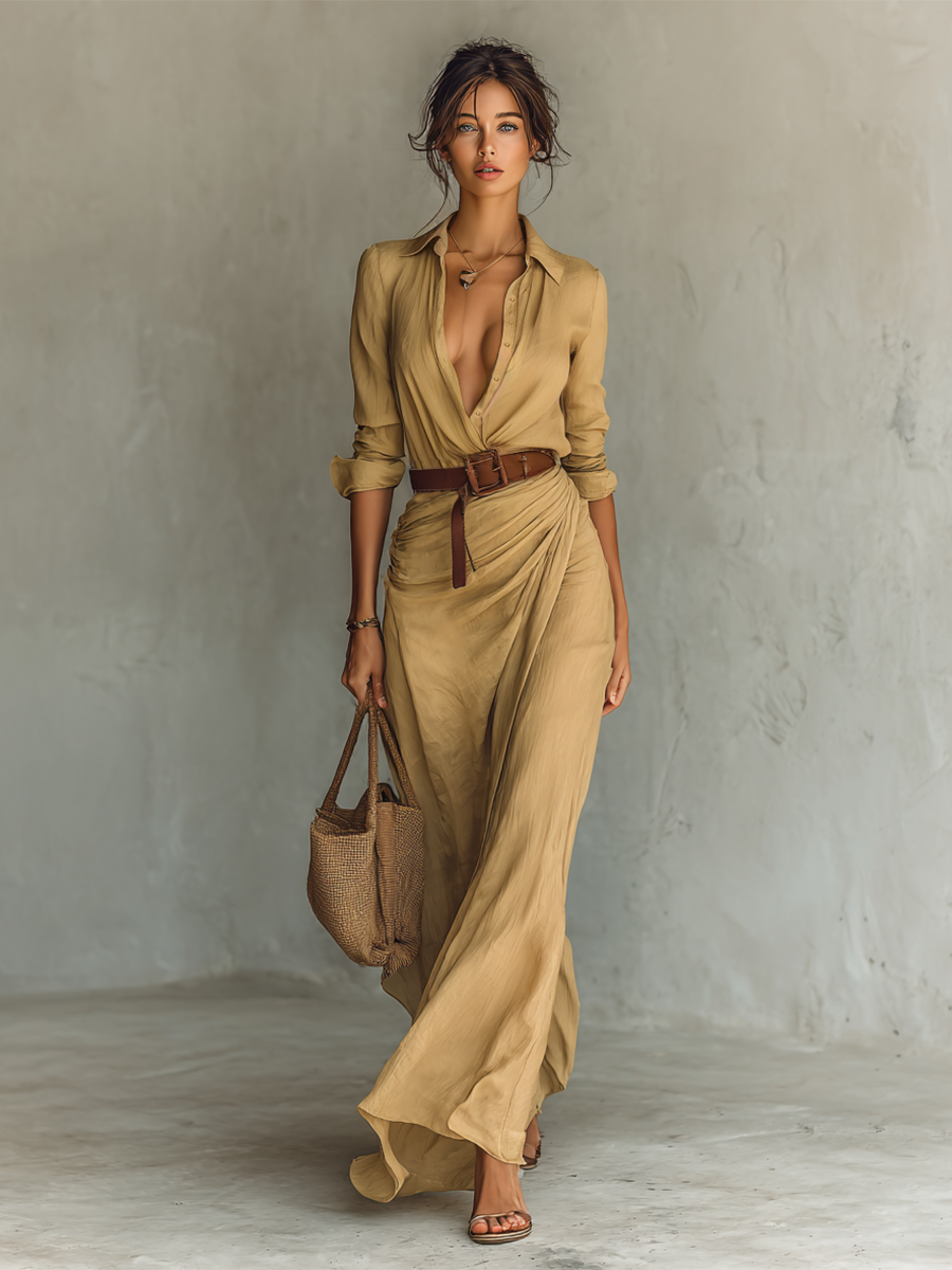 Rowena™ | Elegant Belted Maxi Dress