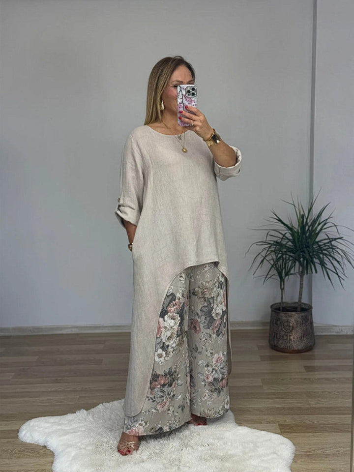 Chara™ | Relaxed Long-sleeved Top And Printed Pants Set