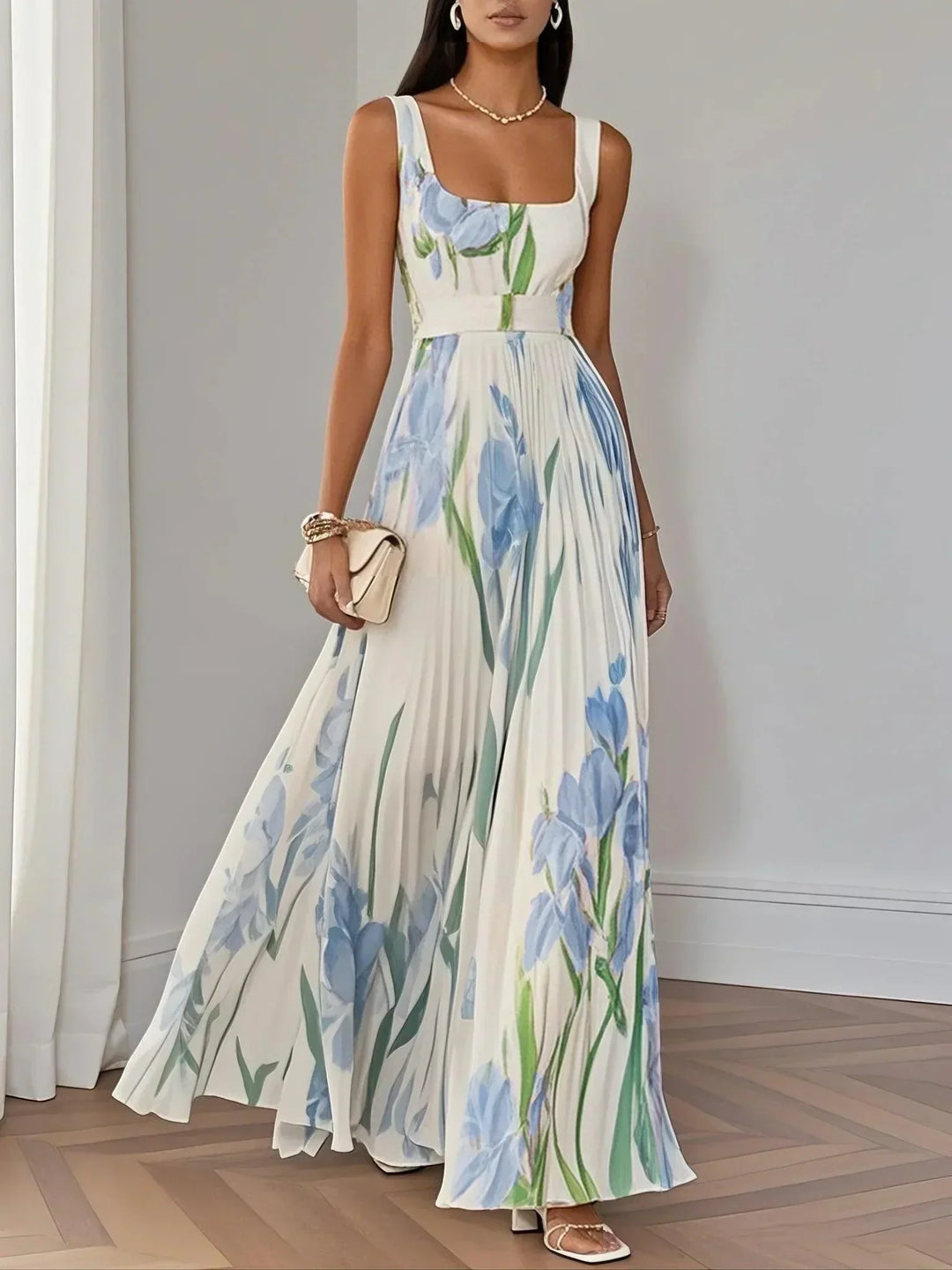 Zelma™ | Pleated Chiffon Maxi Dress