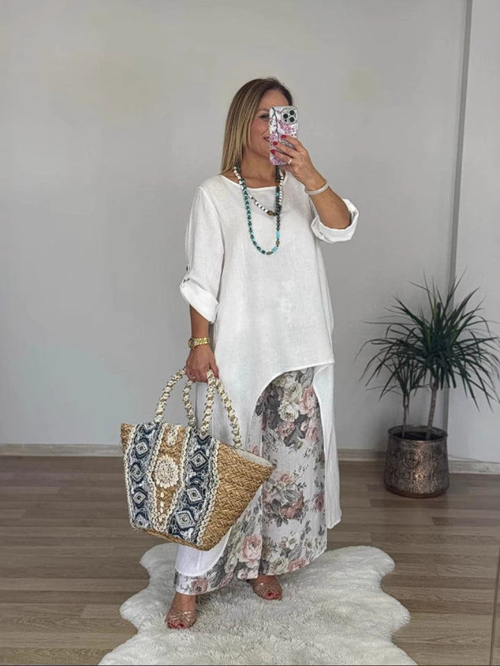 Chara™ | Relaxed Long-sleeved Top And Printed Pants Set