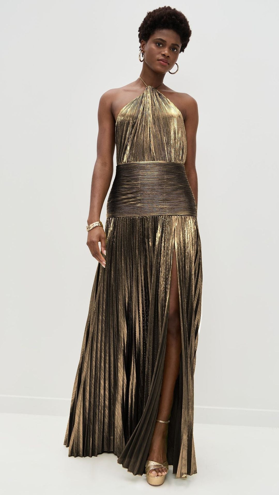 Maricel - Metallic Plissé Halter Gown