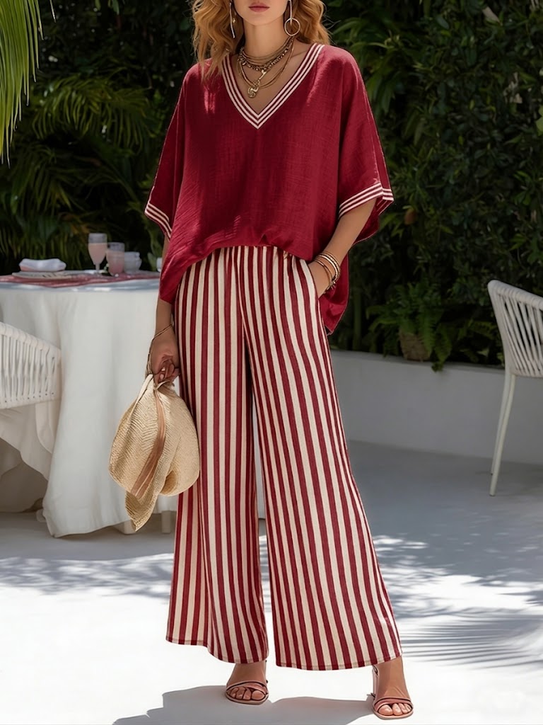 Amélia | Elegant Casual Linen Cotton Striped Set