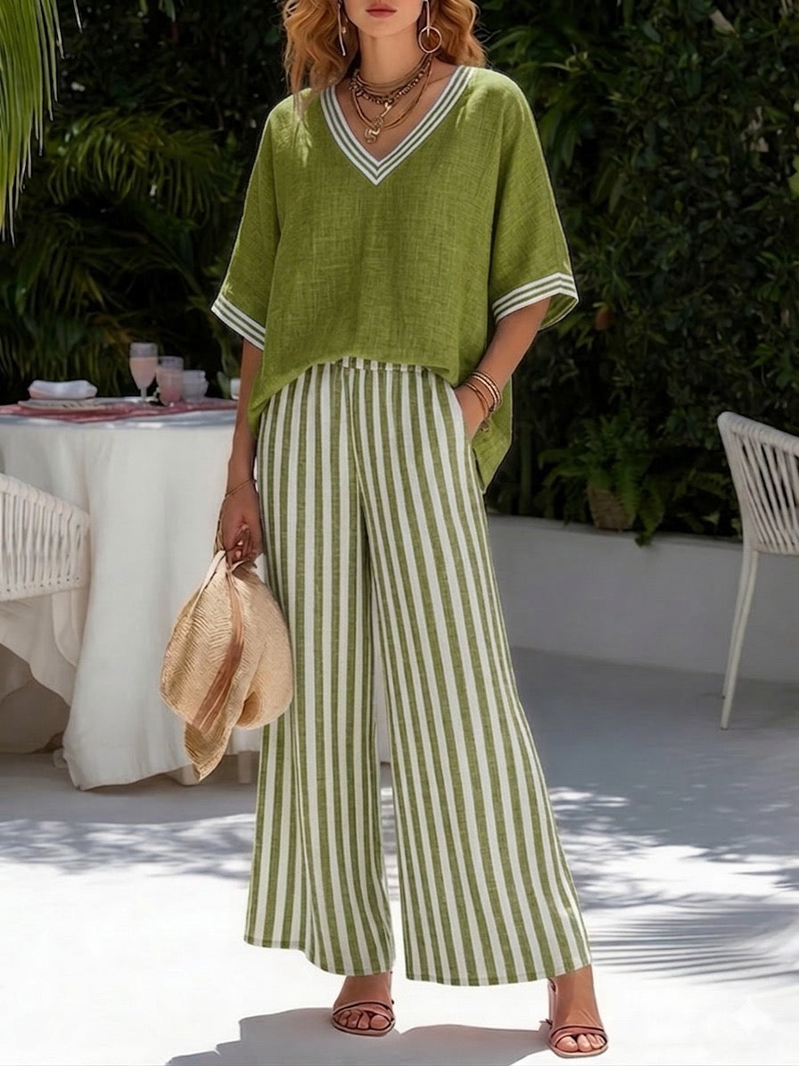 Amélia | Elegant Casual Linen Cotton Striped Set