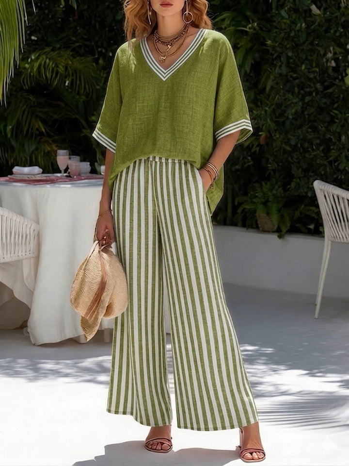 Amélia | Elegant Casual Linen Cotton Striped Set