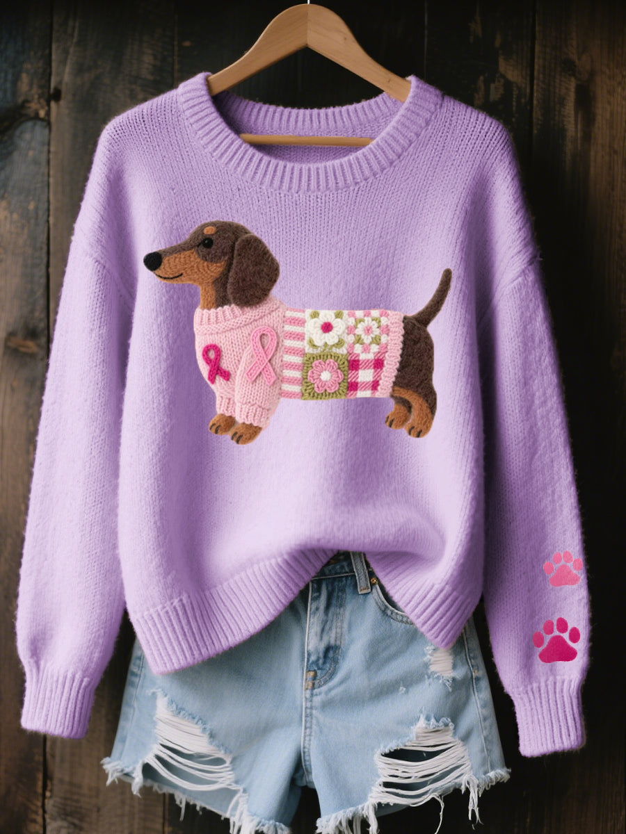 Naoni - Dachshund Knit Sweater with Felt Wool Detail