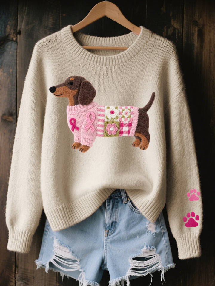 Naoni - Dachshund Knit Sweater with Felt Wool Detail
